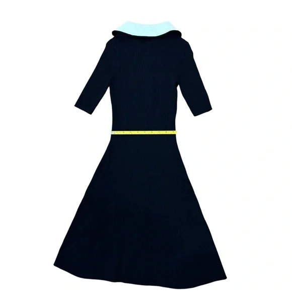 MAJE dress two tone Black Ribbed full gold zip contrast collar FR 34 US 0 XS - Picture 9 of 15